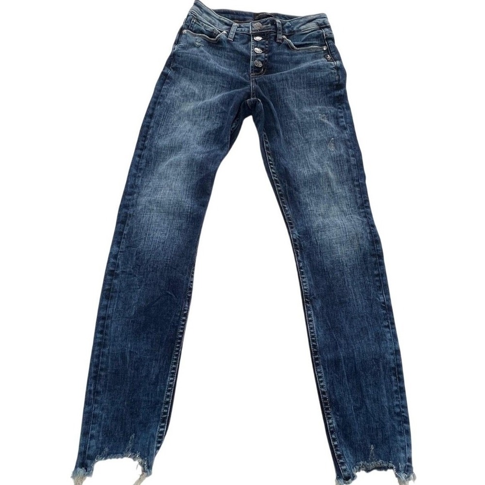 Silver Jeans Co‎ Jeans Women 24 Blue Distressed Mazy Skinny Button Fly L14113